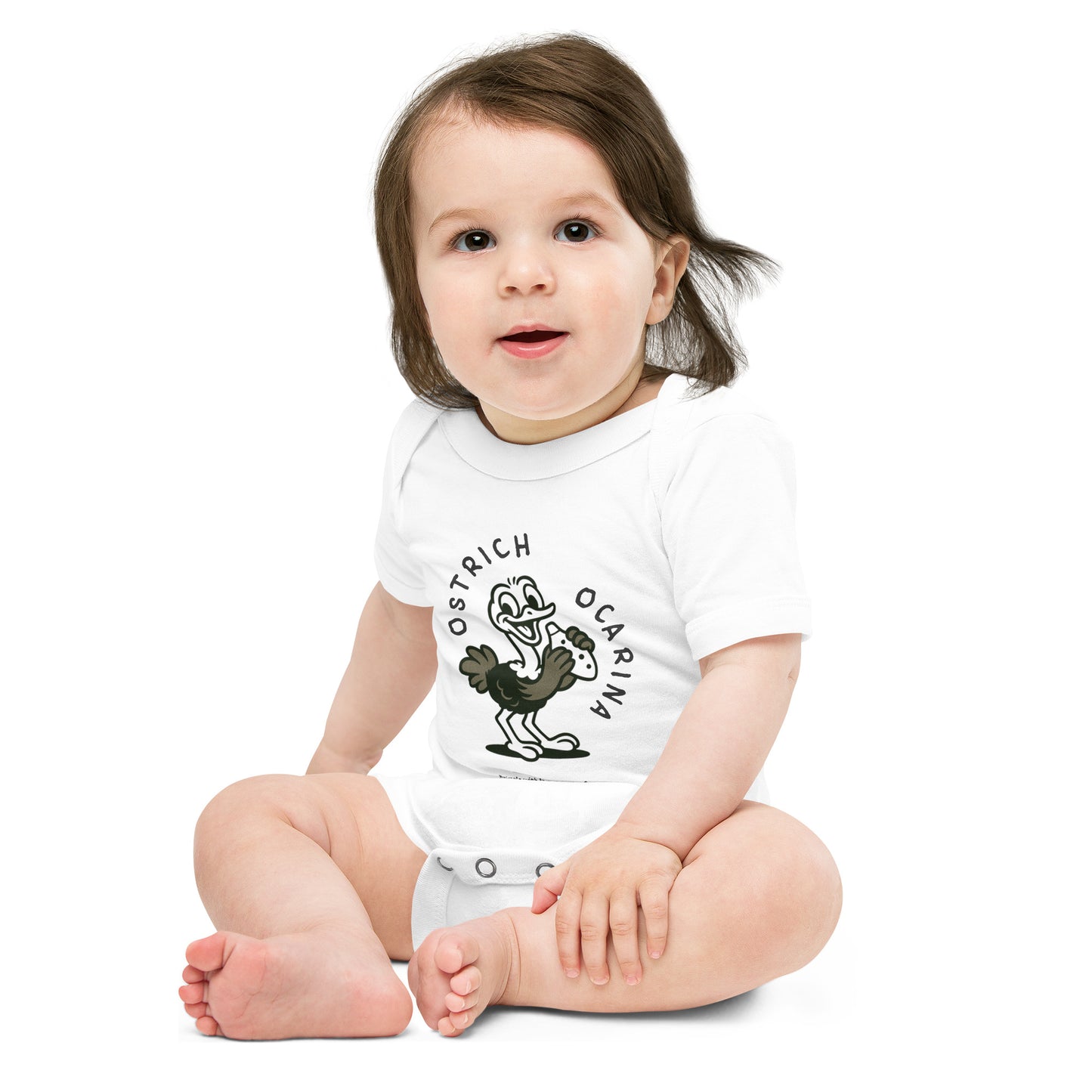 Ostrich / Ocarina -- "Animals with Instruments" Baby One-piece