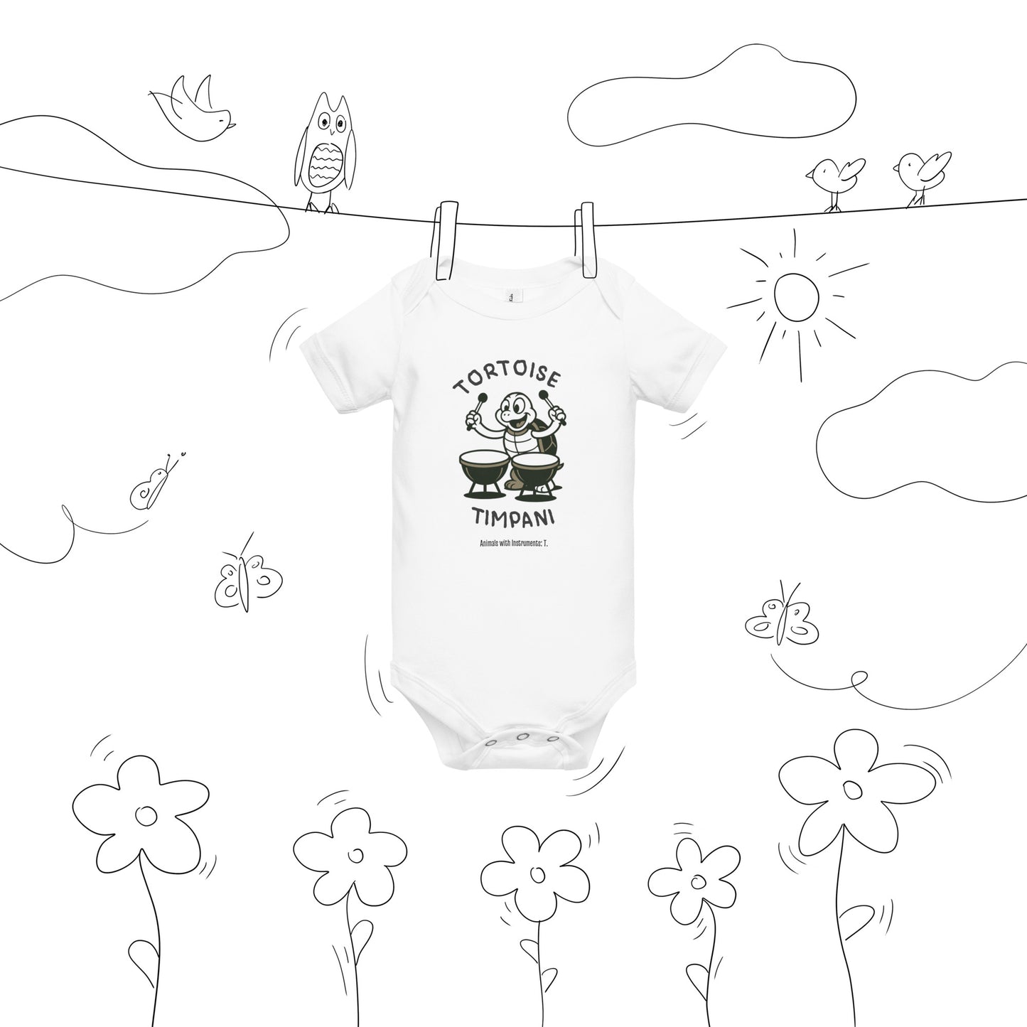 Tortoise / Timpani -- "Animals with Instruments" Baby One-piece