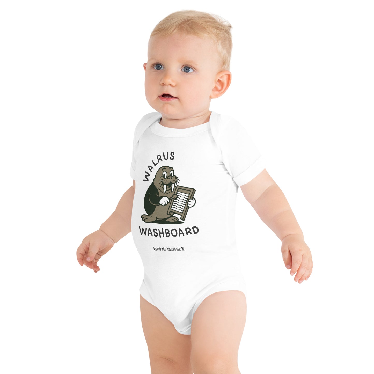 Walrus / Washboard -- "Animals with Instruments" Baby One-piece