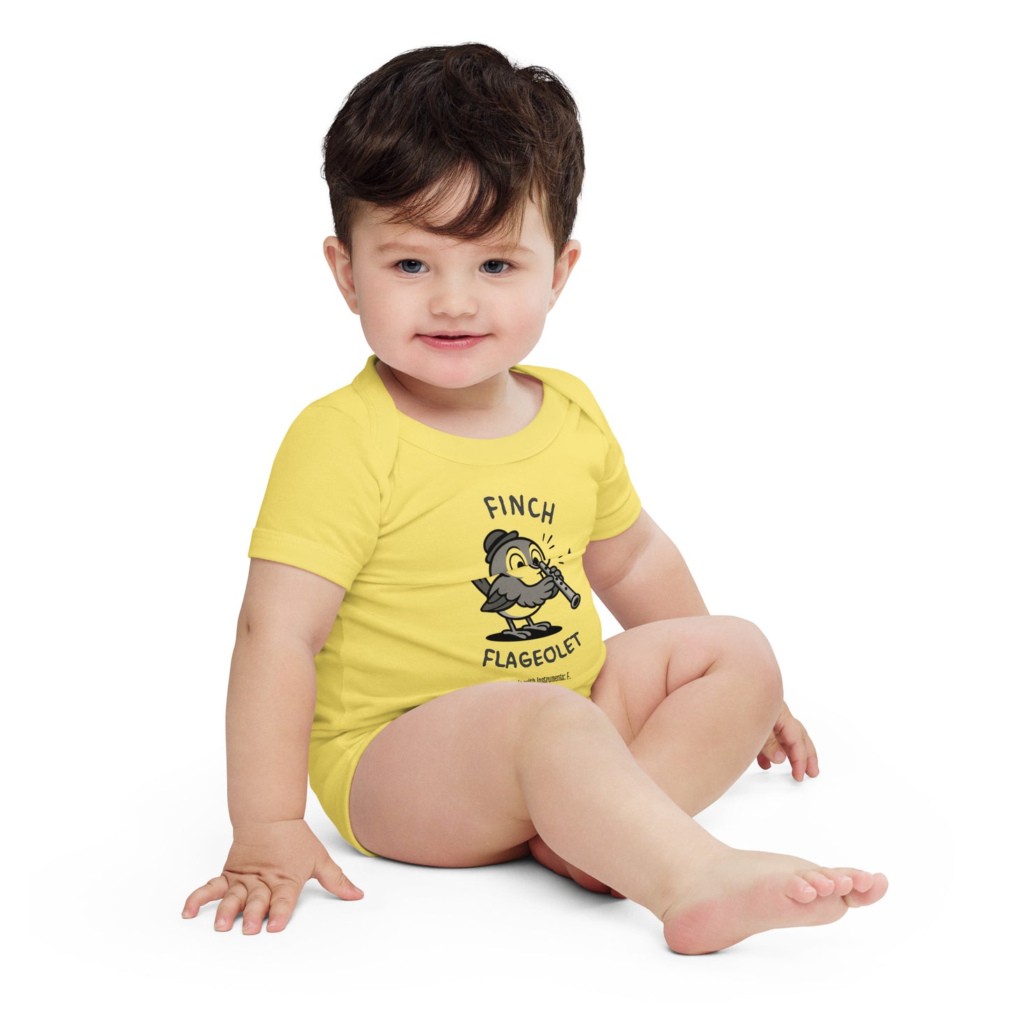 Finch / Flageolet -- "Animals with Instruments" Baby One-piece