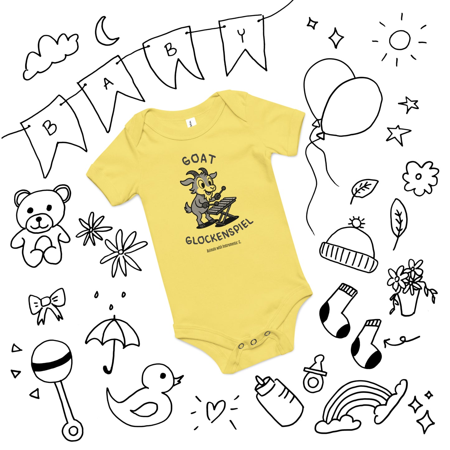 Goat / Glockenspiel -- "Animals with Instruments" Baby One-piece