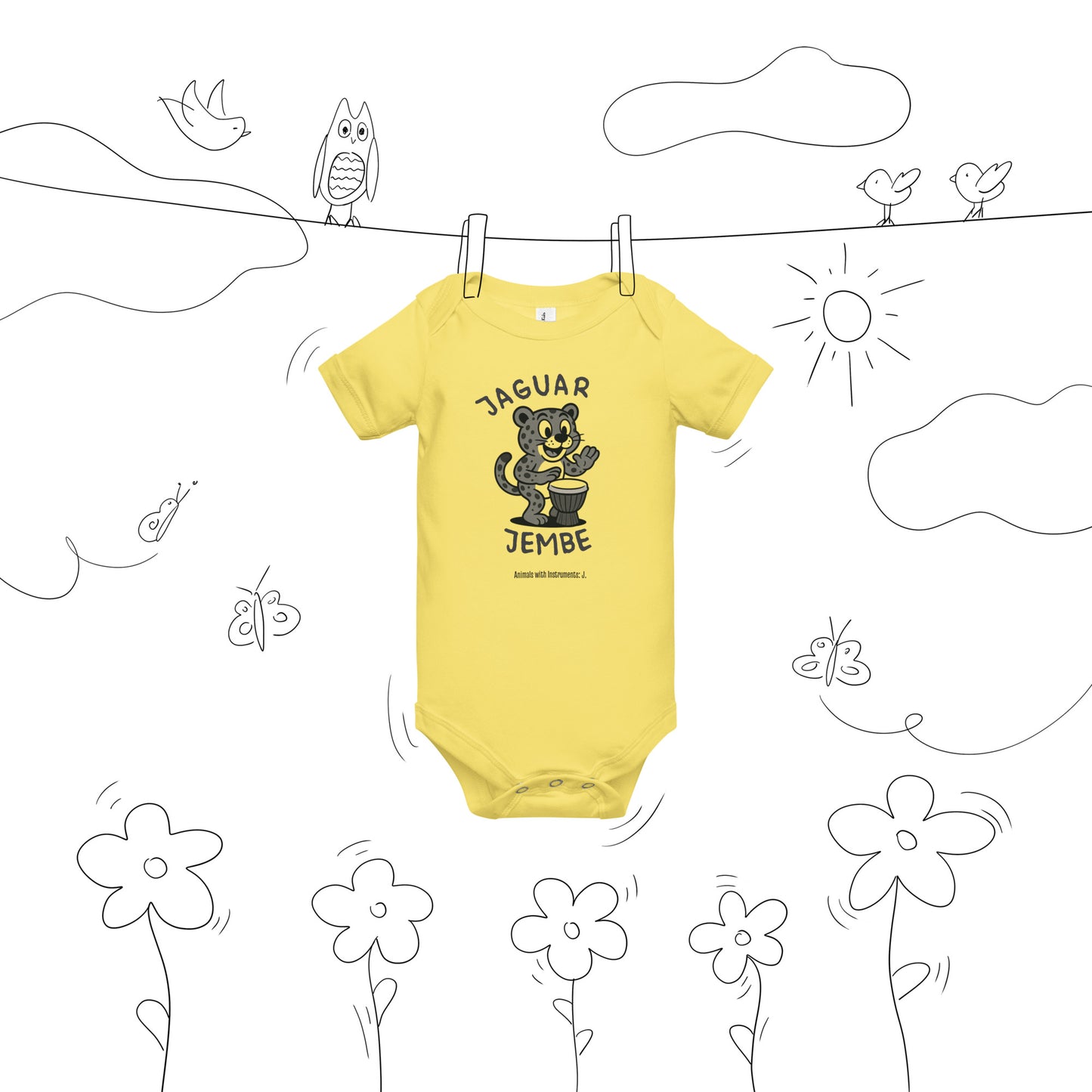 Jaguar / Jembe -- "Animals with Instruments" Baby One-piece