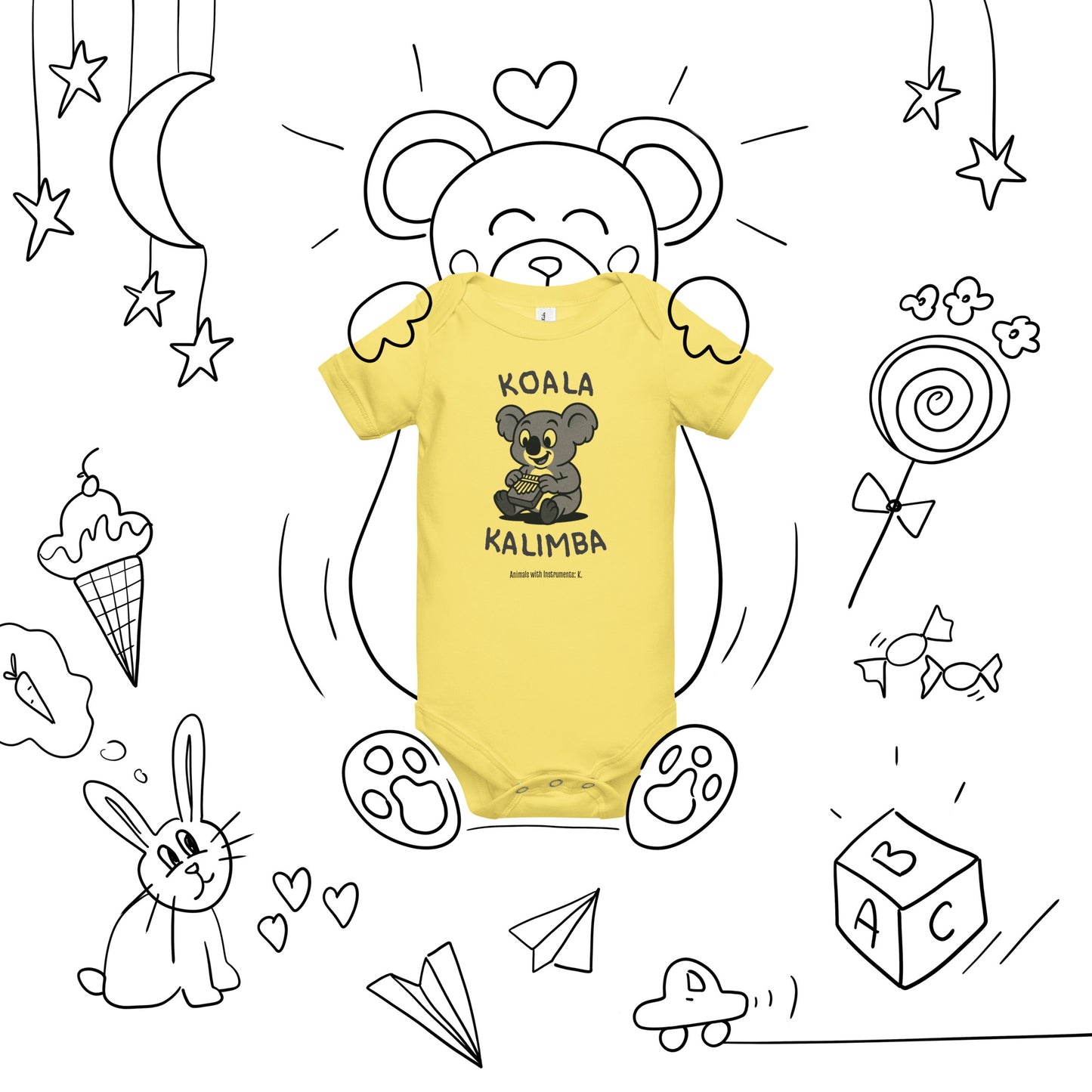 Koala / Kalimba -- "Animals with Instruments" Baby One-piece
