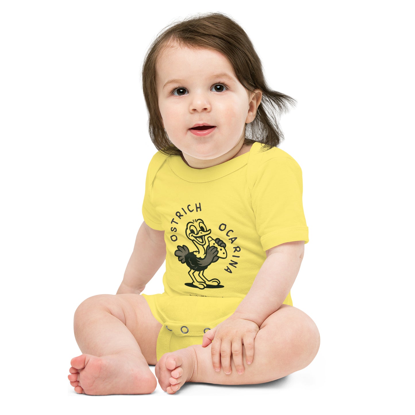 Ostrich / Ocarina -- "Animals with Instruments" Baby One-piece