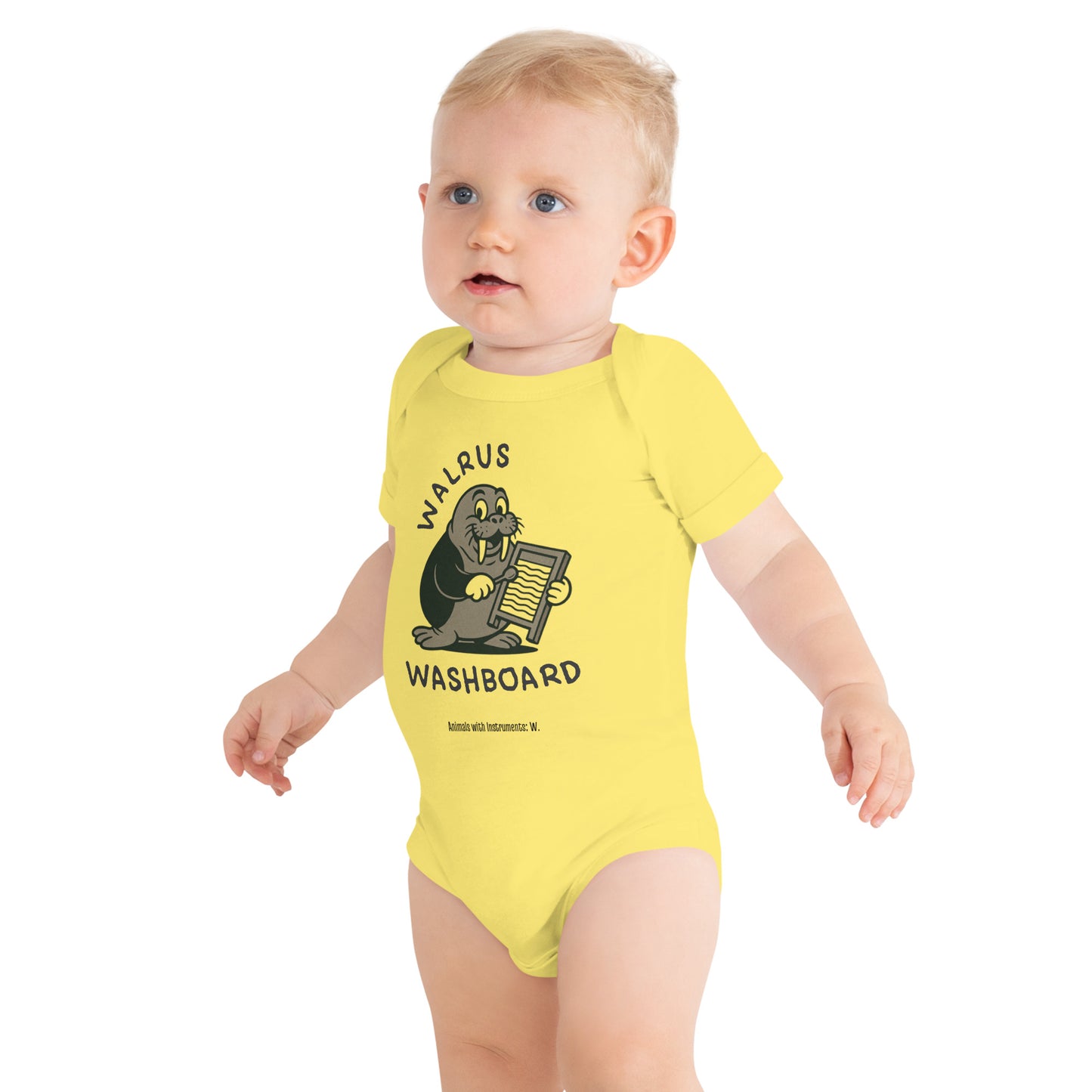 Walrus / Washboard -- "Animals with Instruments" Baby One-piece