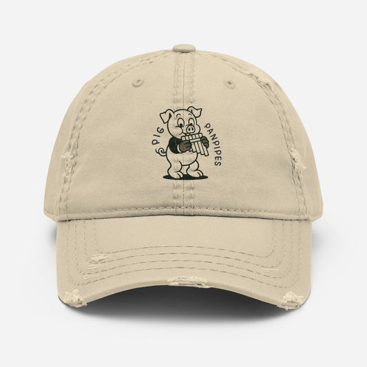 Pig / Panpipes -- "Animals with Instruments" Distressed Hat