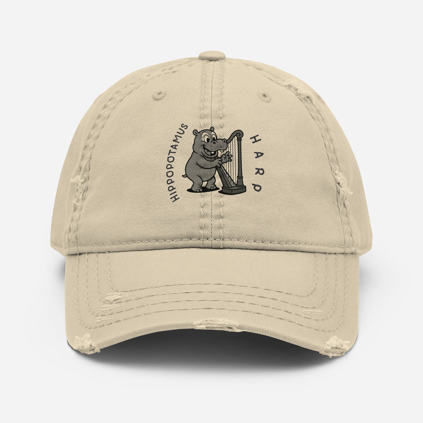 Hippopotamus / Harp -- "Animals with Instruments" Distressed Hat