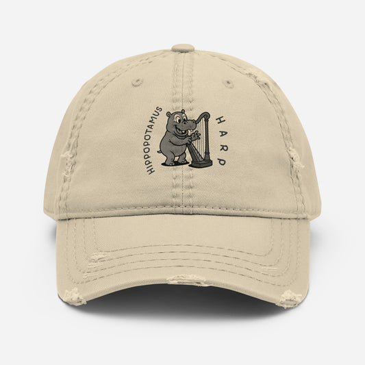 Hippopotamus / Harp -- "Animals with Instruments" Distressed Hat