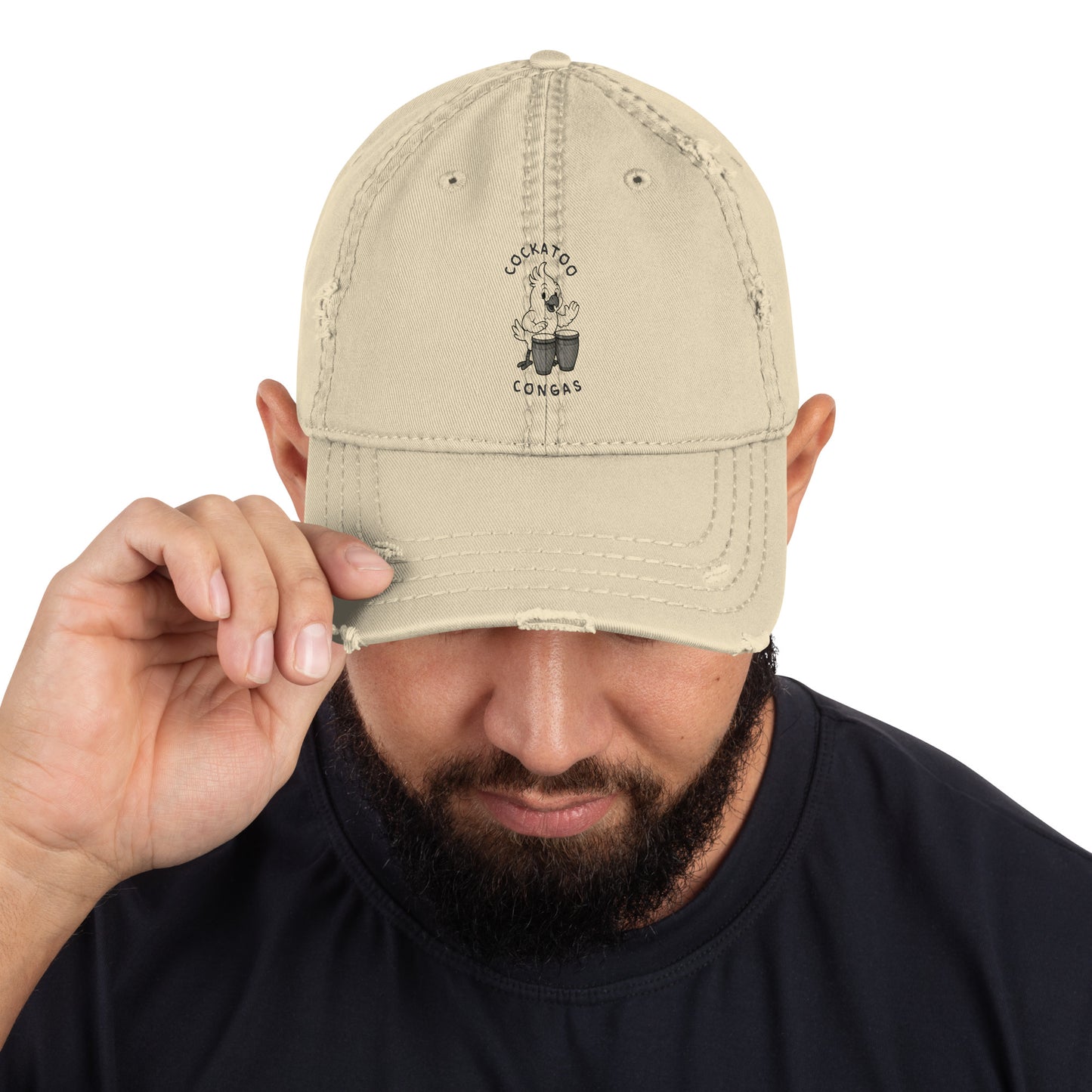 Cockatoo / Congas -- "Animals with Instruments" Distressed Hat