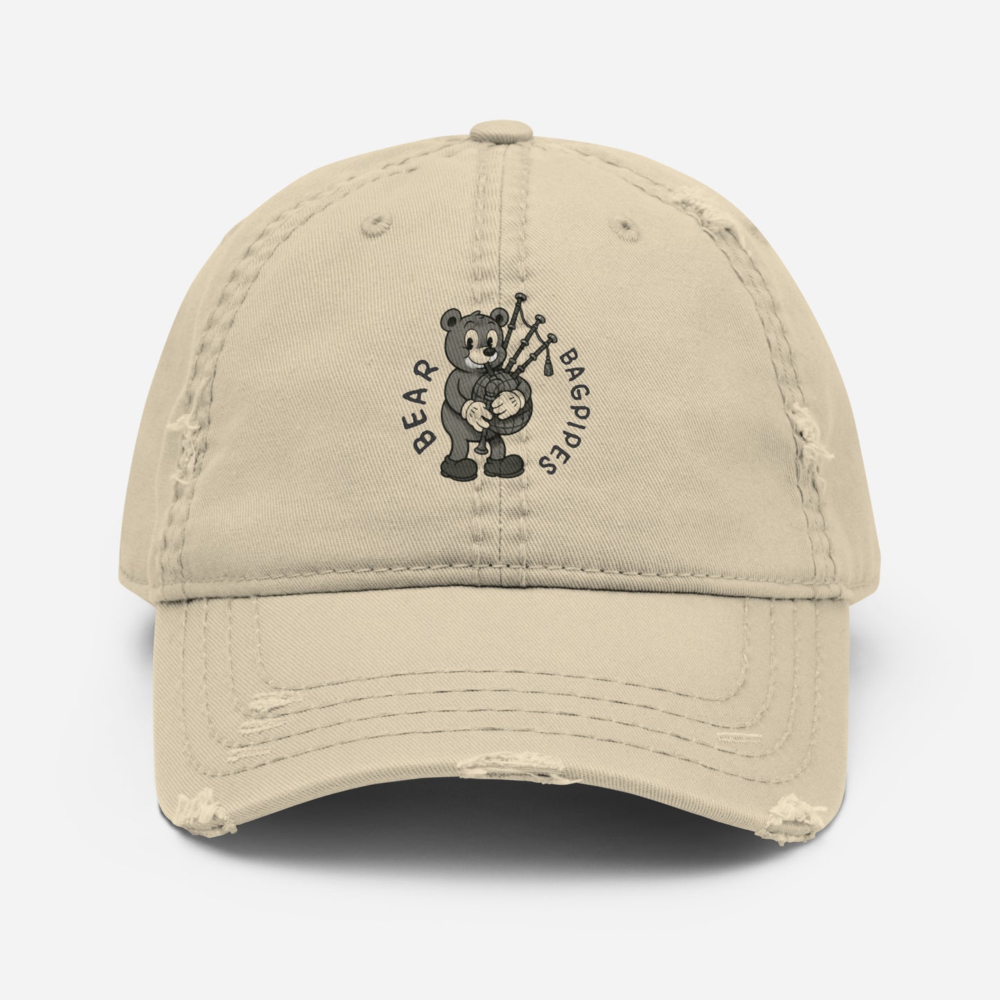 Bear / Bagpipes -- "Animals with Instruments" Distressed Hat