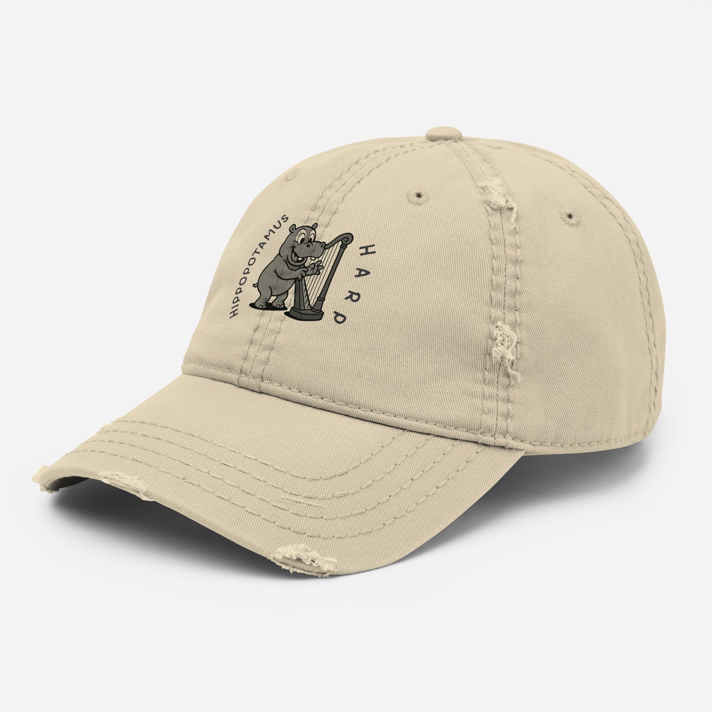 Hippopotamus / Harp -- "Animals with Instruments" Distressed Hat