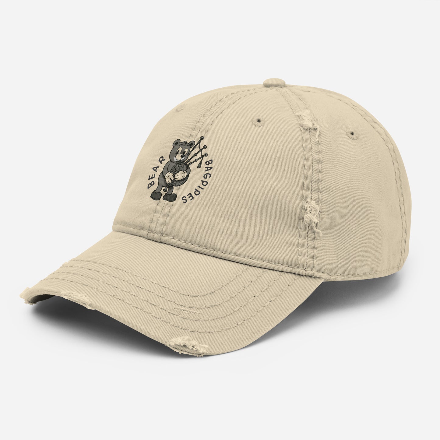Bear / Bagpipes -- "Animals with Instruments" Distressed Hat