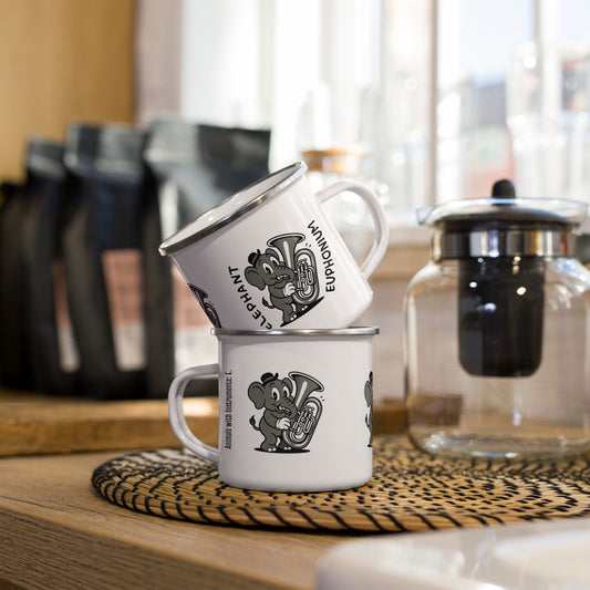 Elephant / Euphonium -- "Animals with Instruments" Enamel Mug, 12 oz