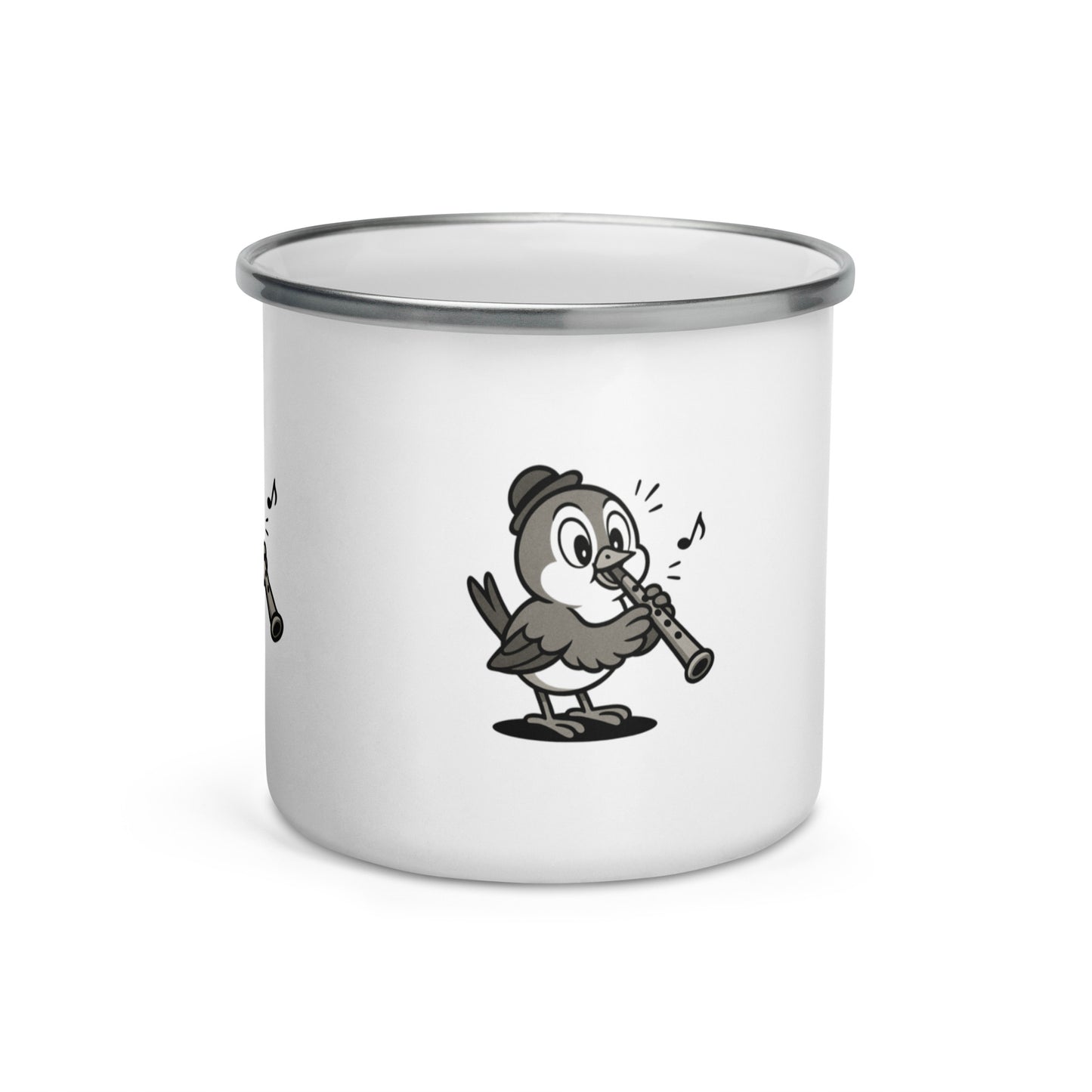 Finch / Flageolet -- "Animals with Instruments" Enamel Mug, 12 oz