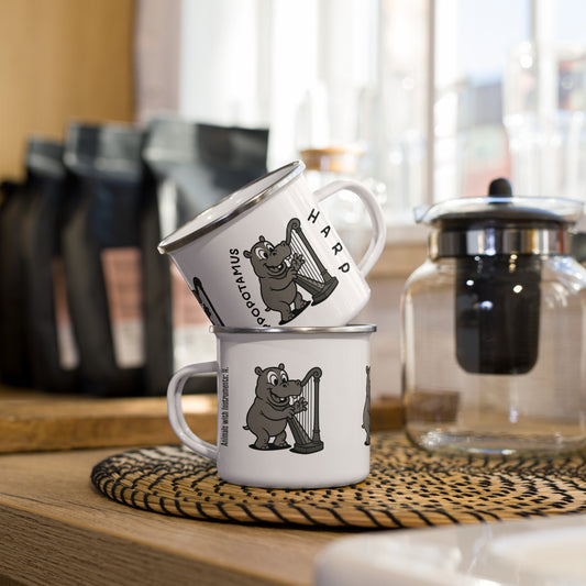 Hippopotamus / Harp -- "Animals with Instruments" Enamel Mug, 12 oz