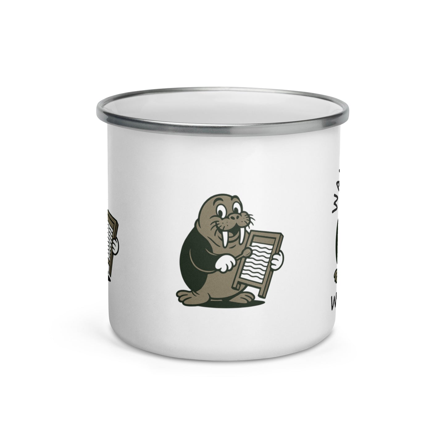 Walrus / Washboard -- "Animals with Instruments" Enamel Mug, 12 oz