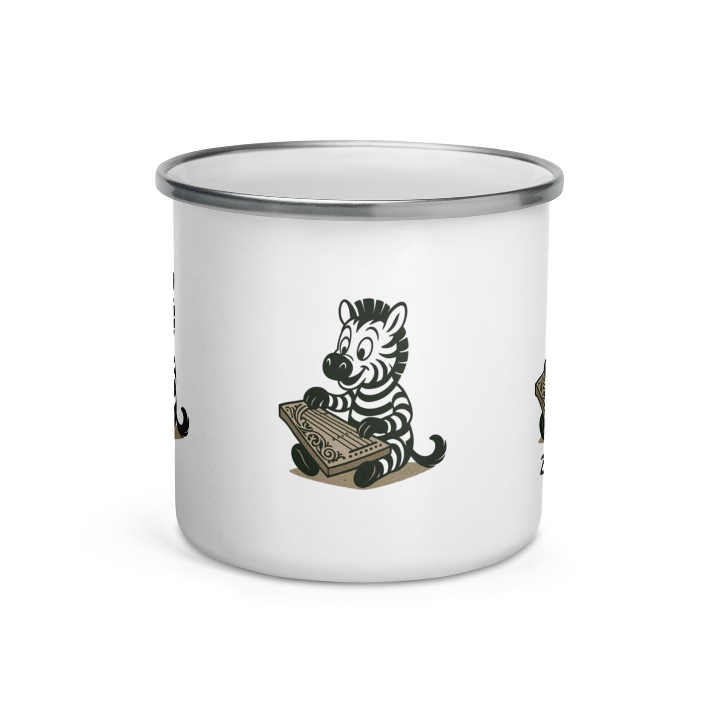Zebra / Zither -- "Animals with Instruments" Enamel Mug, 12 oz