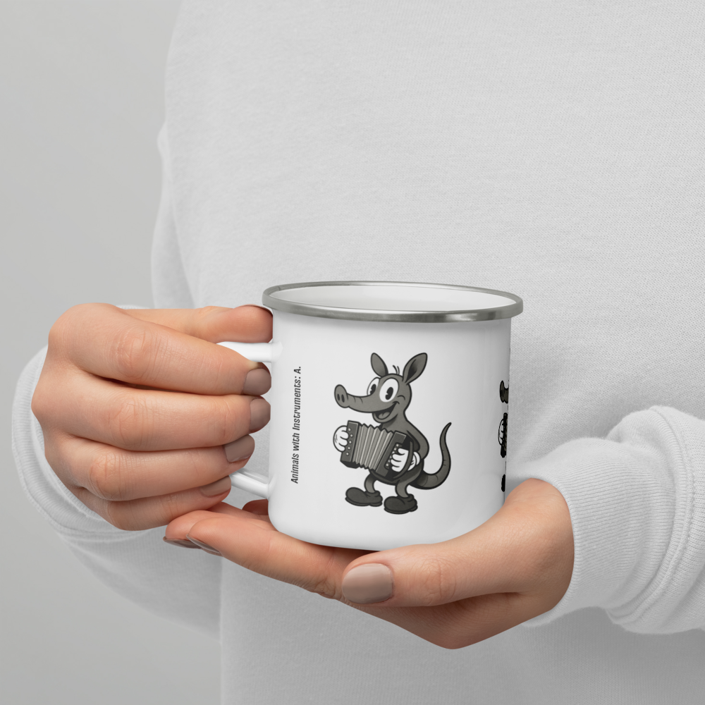 Aardvark / Accordion -- "Animals with Instruments" Enamel Mug, 12 oz
