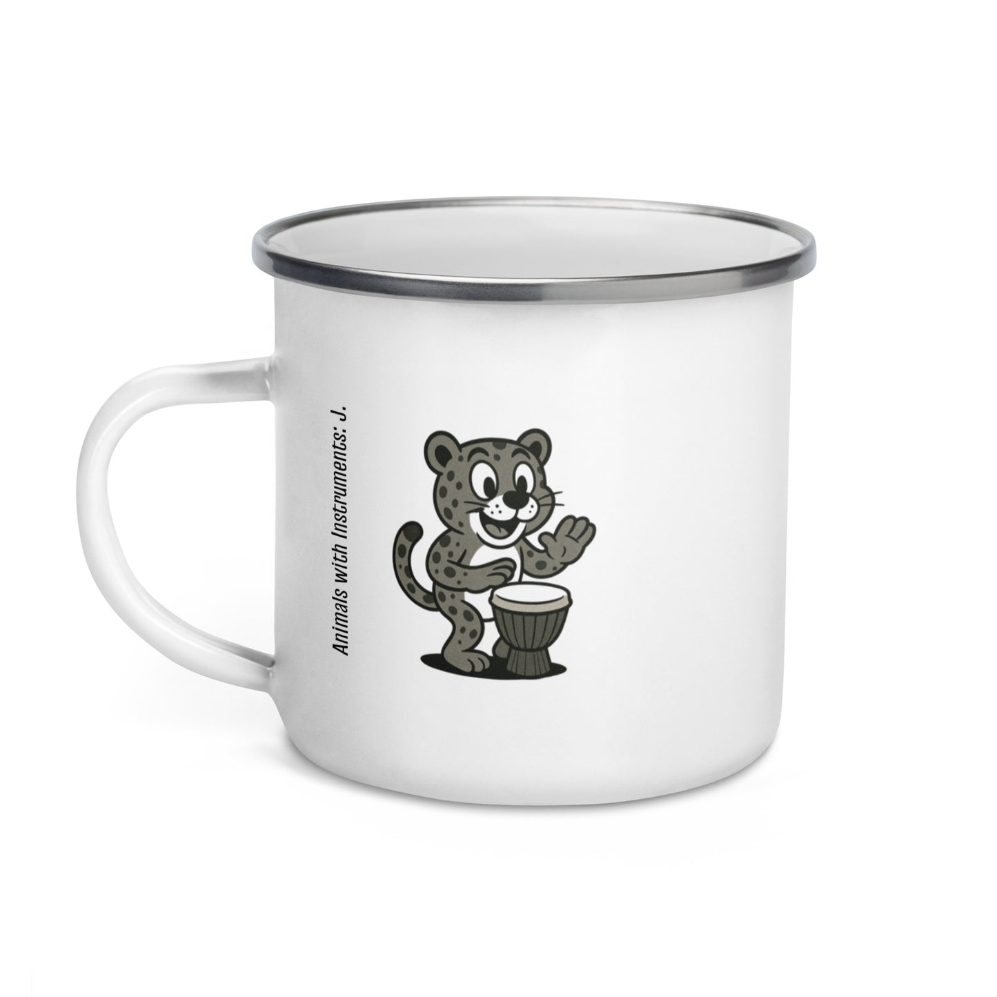Jaguar / Jembe -- "Animals with Instruments" Enamel Mug, 12 oz