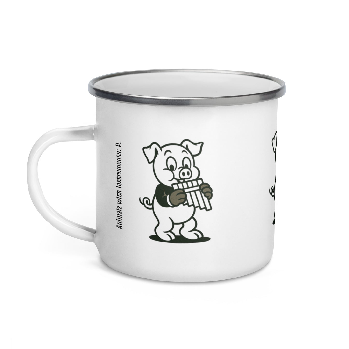 Pig / Panpipes -- "Animals with Instruments" Enamel Mug, 12 oz