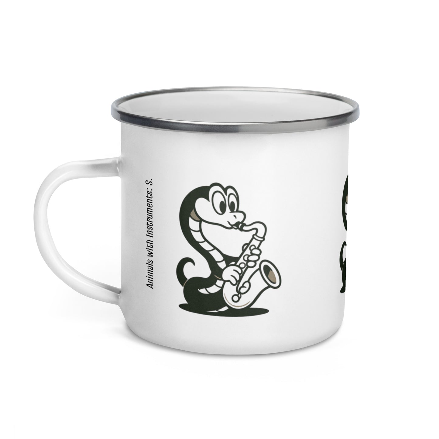 Snake / Saxophone -- "Animals with Instruments" Enamel Mug, 12 oz
