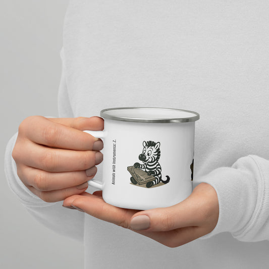 Zebra / Zither -- "Animals with Instruments" Enamel Mug, 12 oz