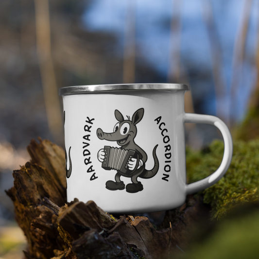 Aardvark / Accordion -- "Animals with Instruments" Enamel Mug, 12 oz