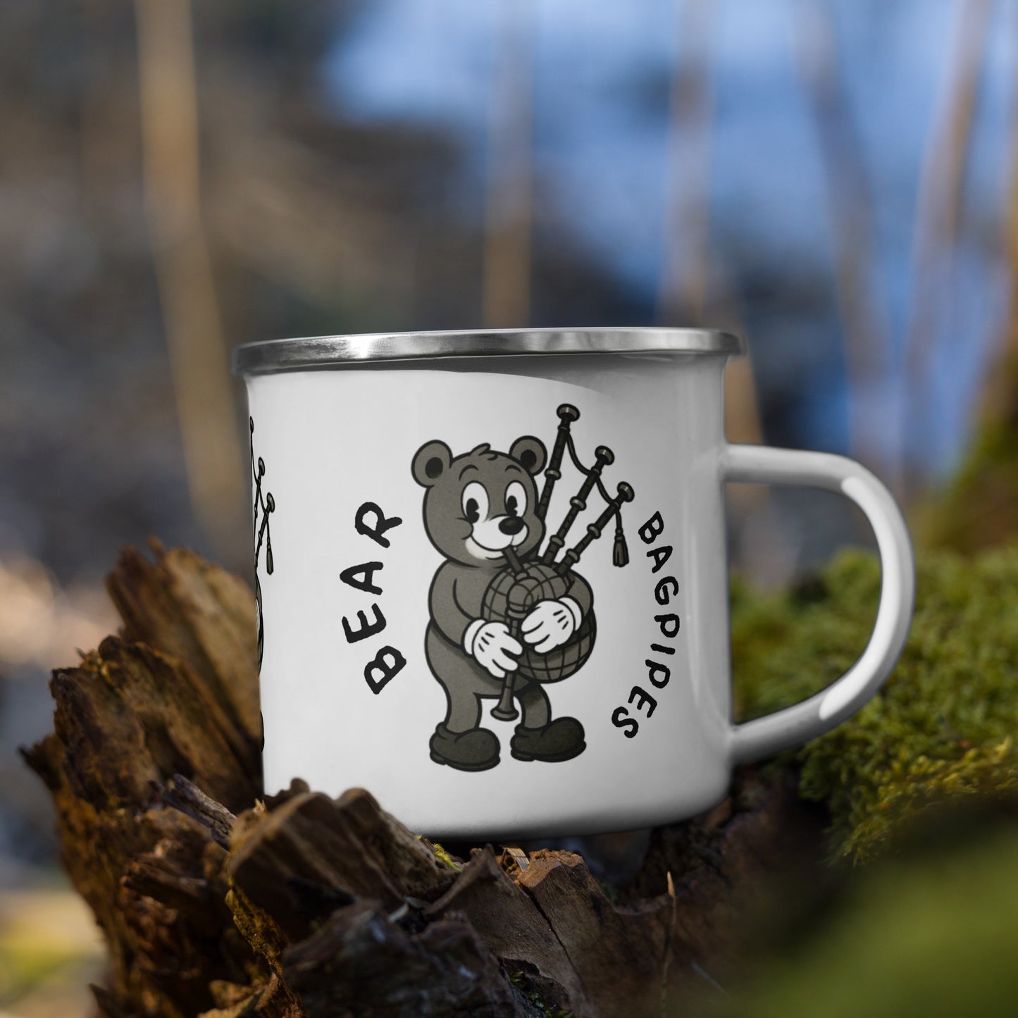 Bear / Bagpipes -- "Animals with Instruments" Enamel Mug, 12 oz