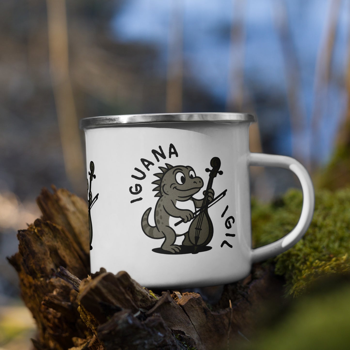 Iguana / Igil -- "Animals with Instruments" Enamel Mug, 12 oz