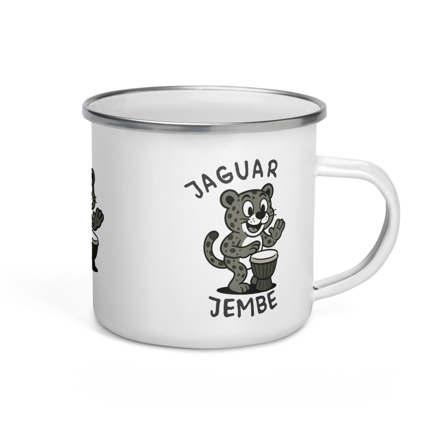 Jaguar / Jembe -- "Animals with Instruments" Enamel Mug, 12 oz