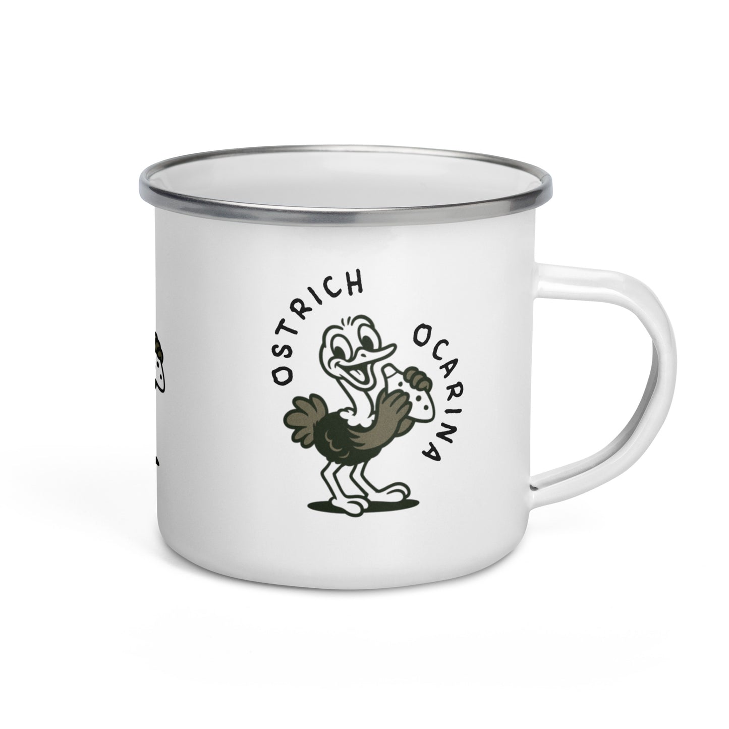 Ostrich / Ocarina -- "Animals with Instruments" Enamel Mug, 12 oz