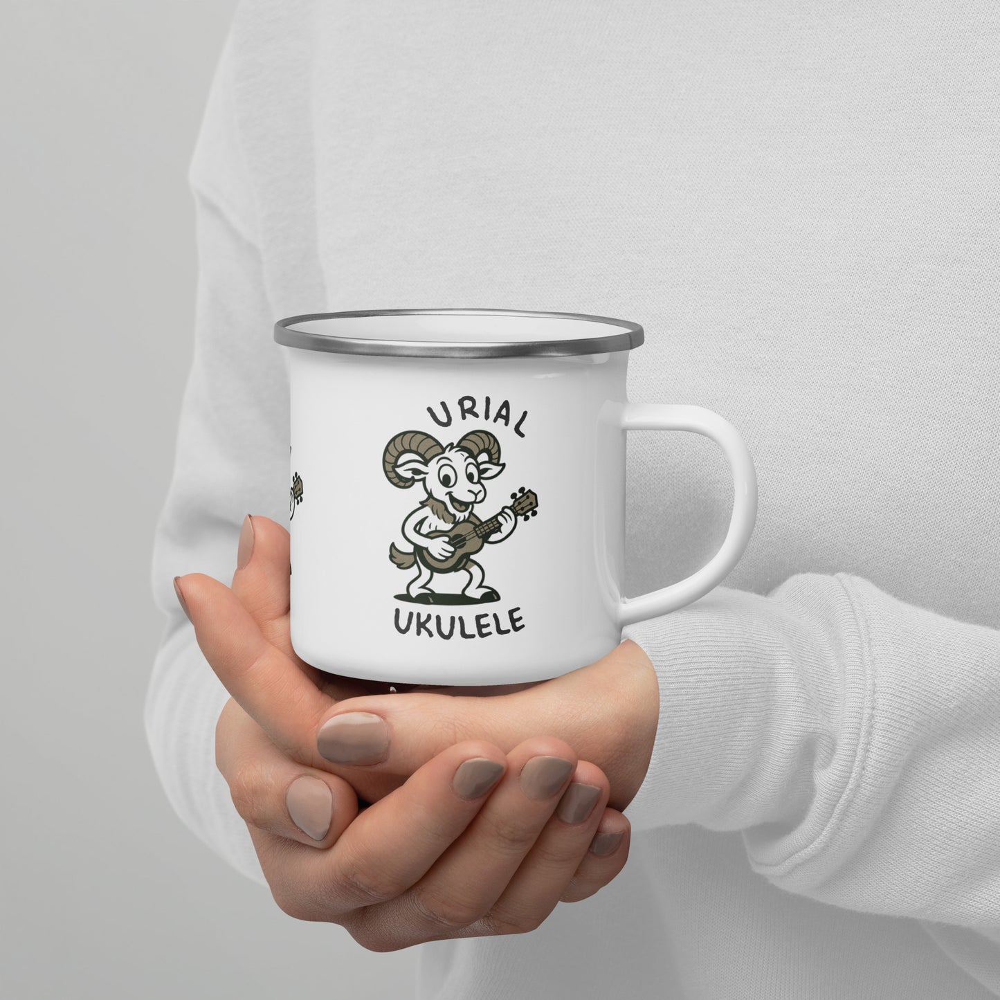 Urial / Ukulele -- "Animals with Instruments" Enamel Mug, 12 oz