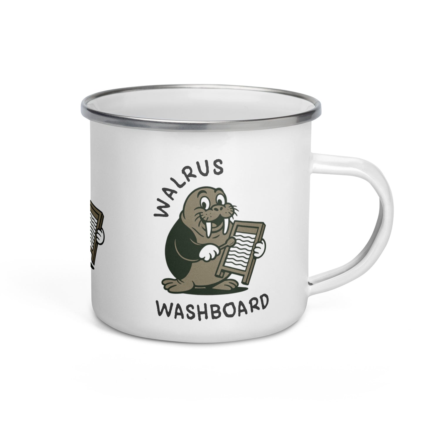 Walrus / Washboard -- "Animals with Instruments" Enamel Mug, 12 oz