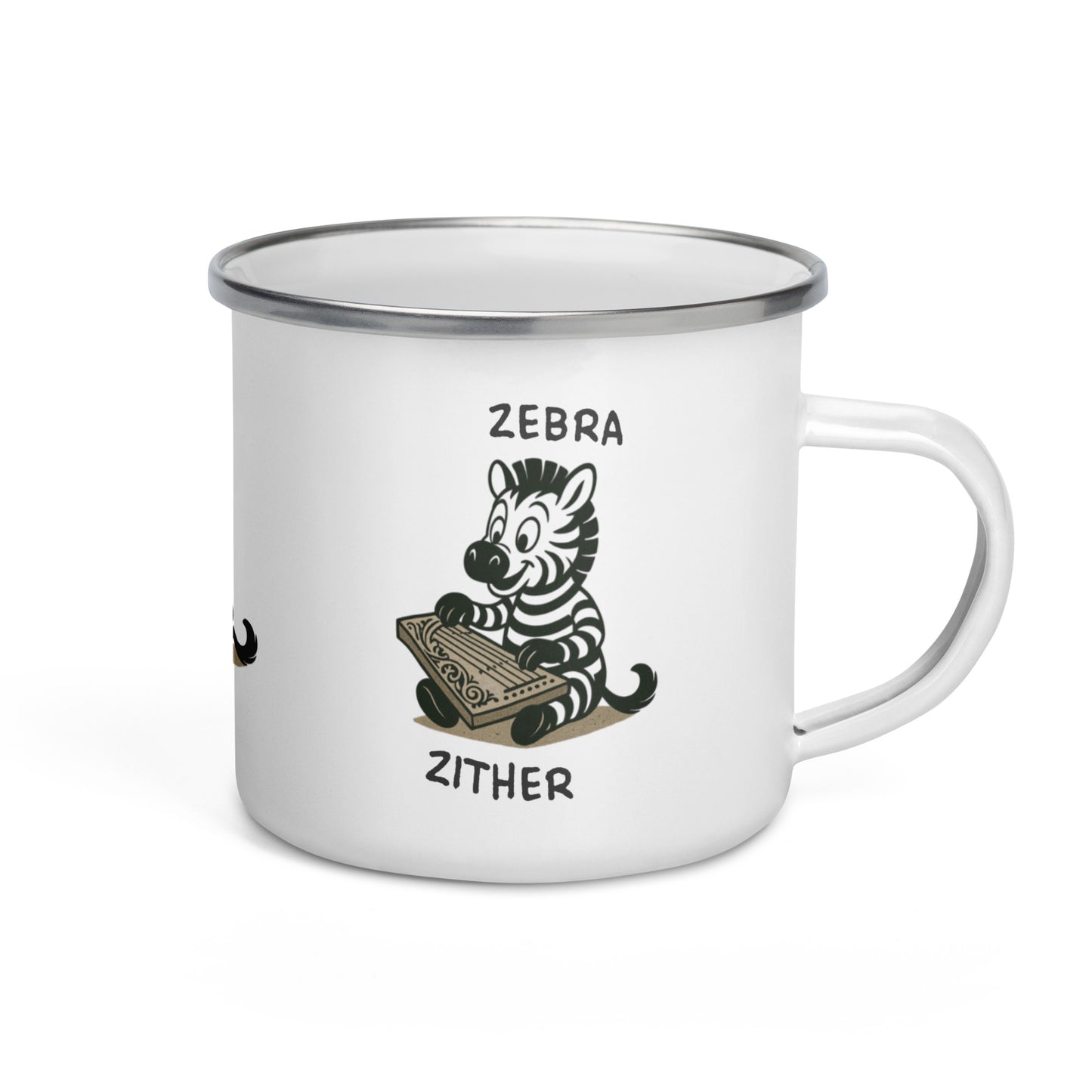 Zebra / Zither -- "Animals with Instruments" Enamel Mug, 12 oz