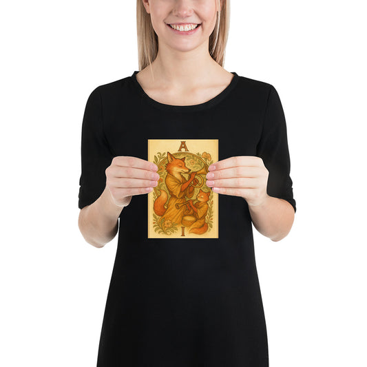 Mini-Poster with A. I. monogram, 5x7: "Blissful Foxes at Play"