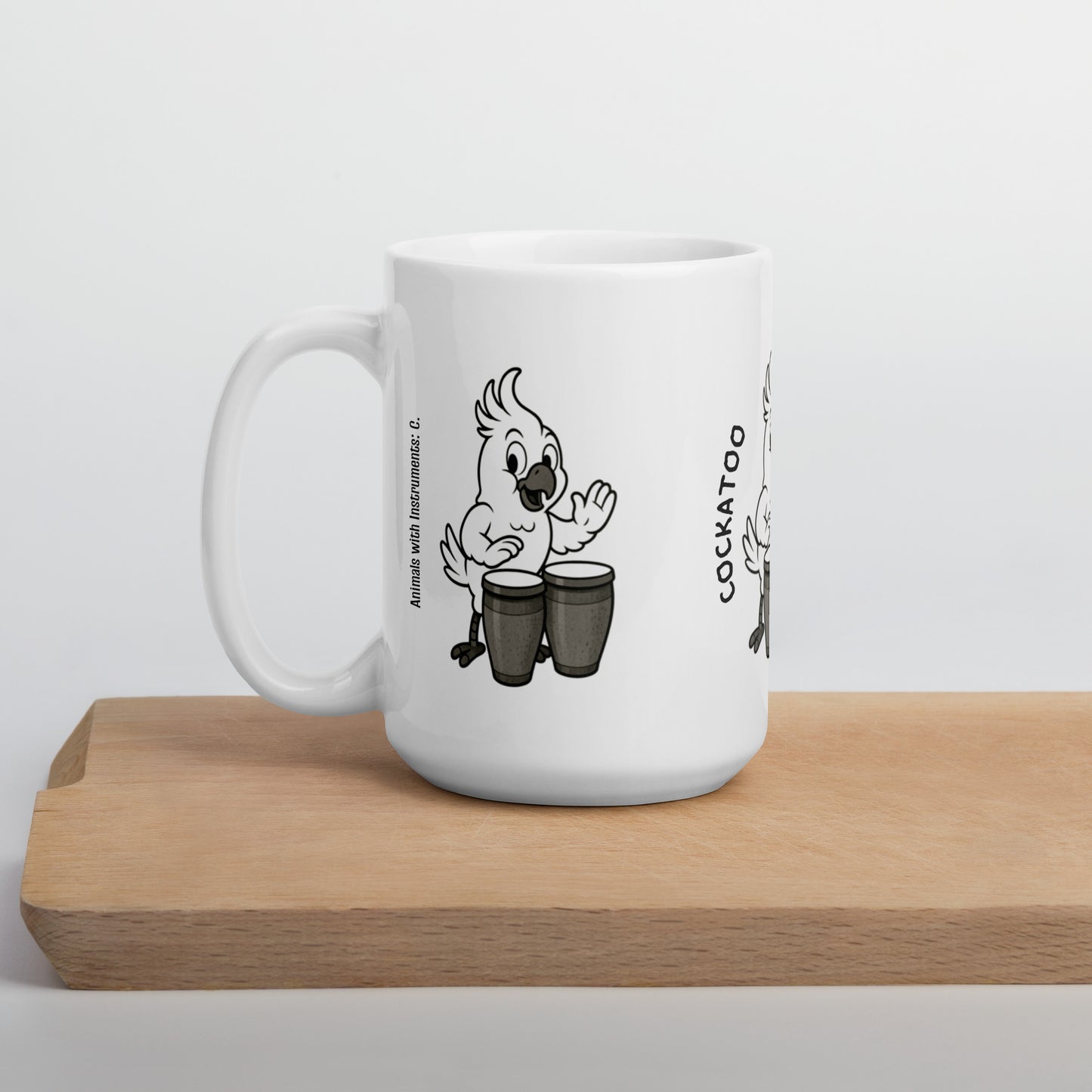Cockatoo / Congas -- "Animals with Instruments" Ceramic Mug, 15 oz