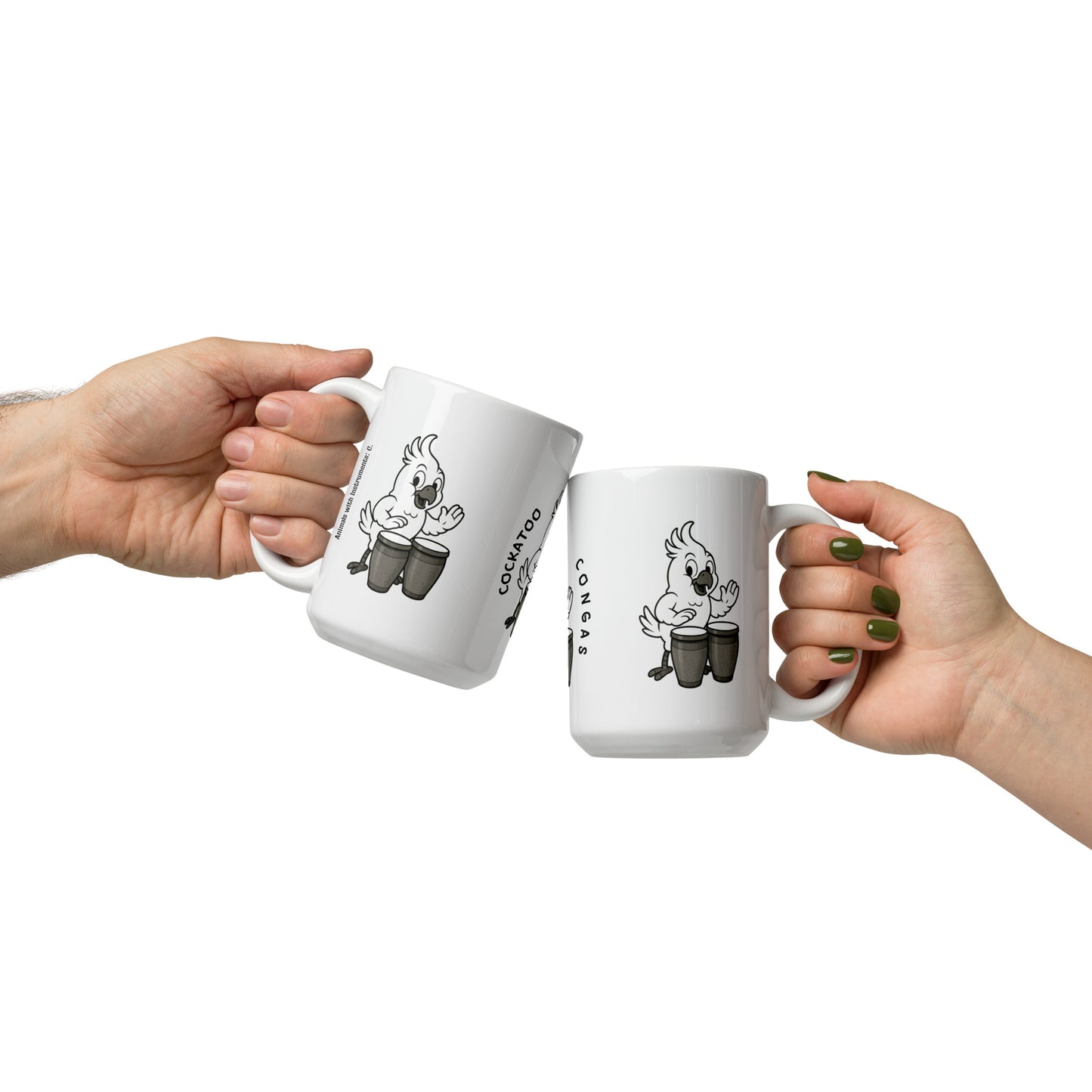 Cockatoo / Congas -- "Animals with Instruments" Ceramic Mug, 15 oz