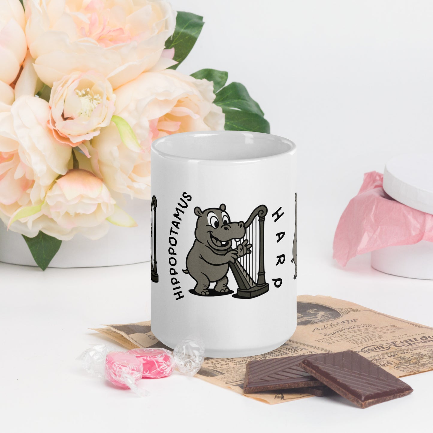 Hippopotamus / Harp -- "Animals with Instruments" Ceramic Mug, 15 oz