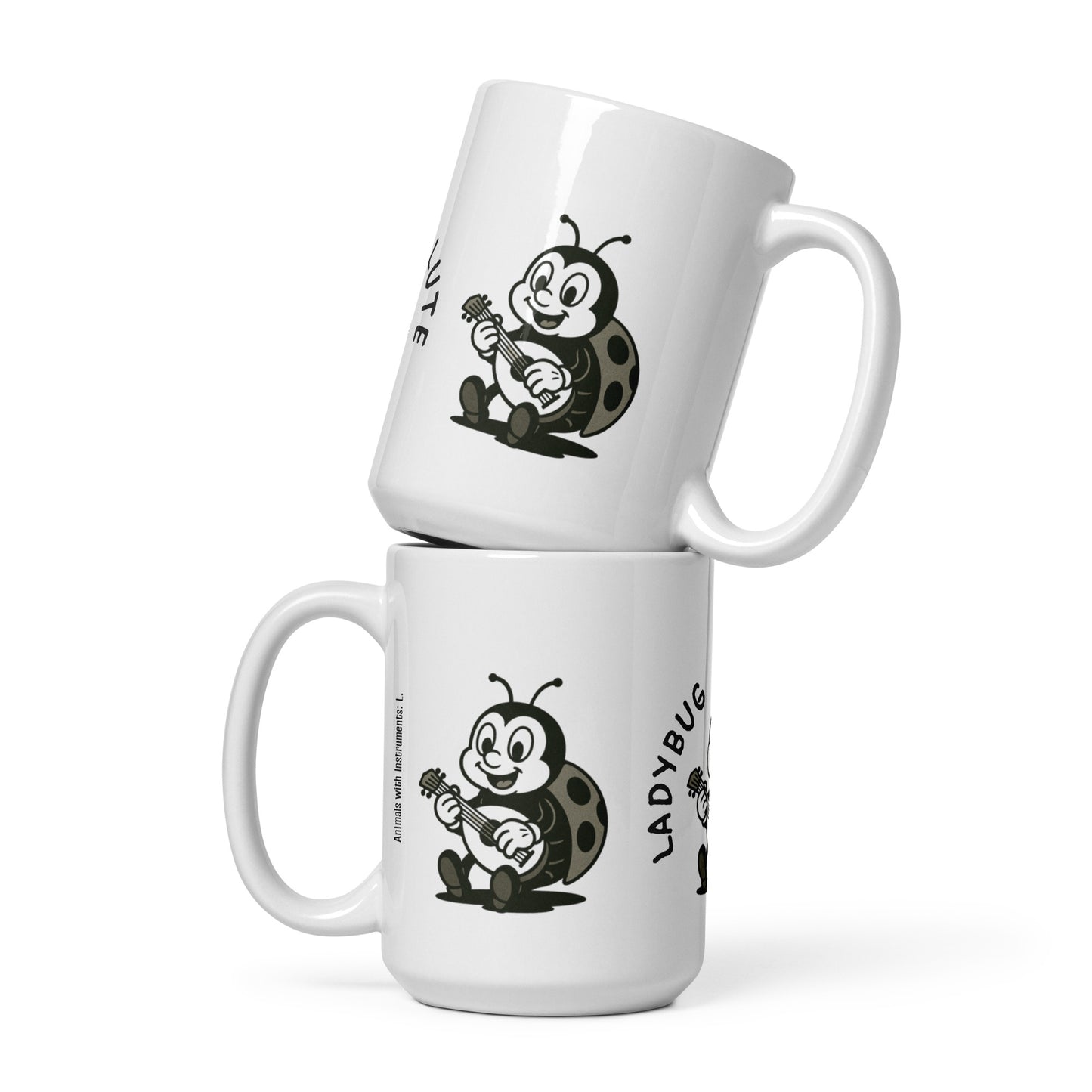 Ladybug / Lute -- "Animals with Instruments" Ceramic Mug, 15 oz