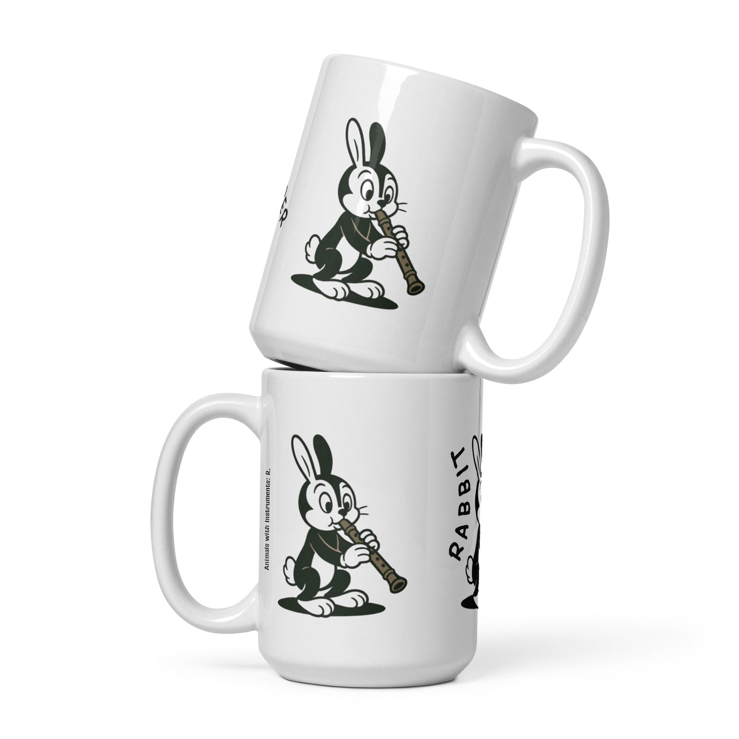 Rabbit / Recorder -- "Animals with Instruments" Ceramic Mug, 15 oz