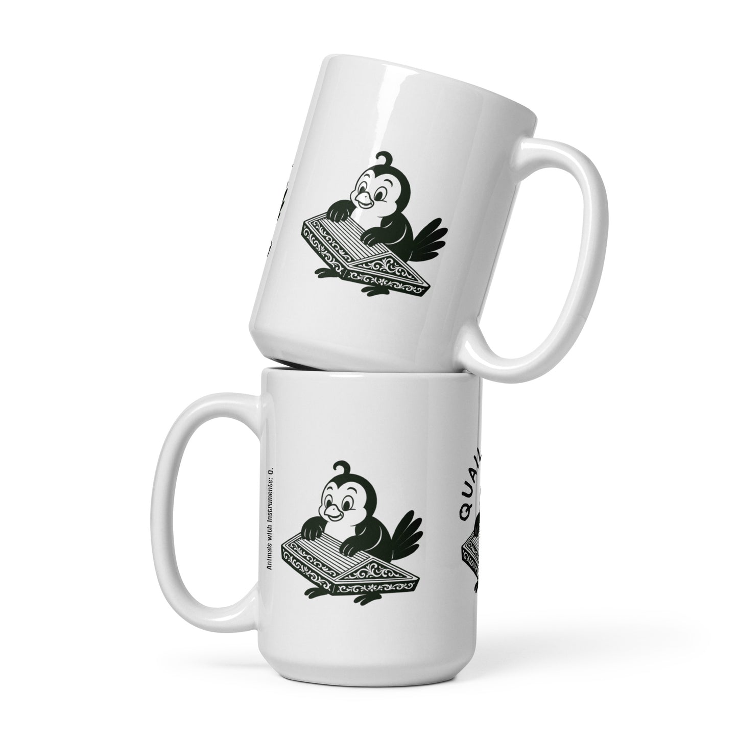Quail / Qanun -- "Animals with Instruments" Ceramic Mug, 15 oz