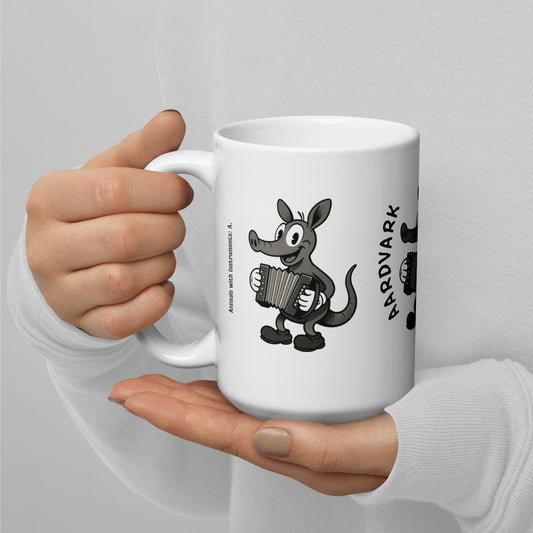 Aardvark / Accordion -- "Animals with Instruments" Ceramic Mug, 15 oz