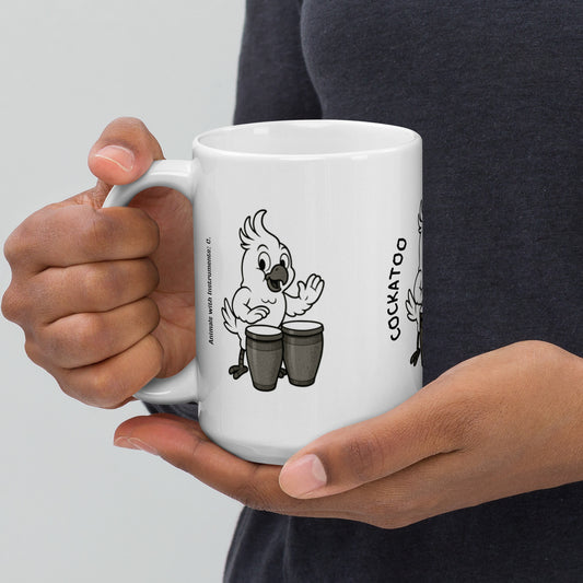 Cockatoo / Congas -- "Animals with Instruments" Ceramic Mug, 15 oz