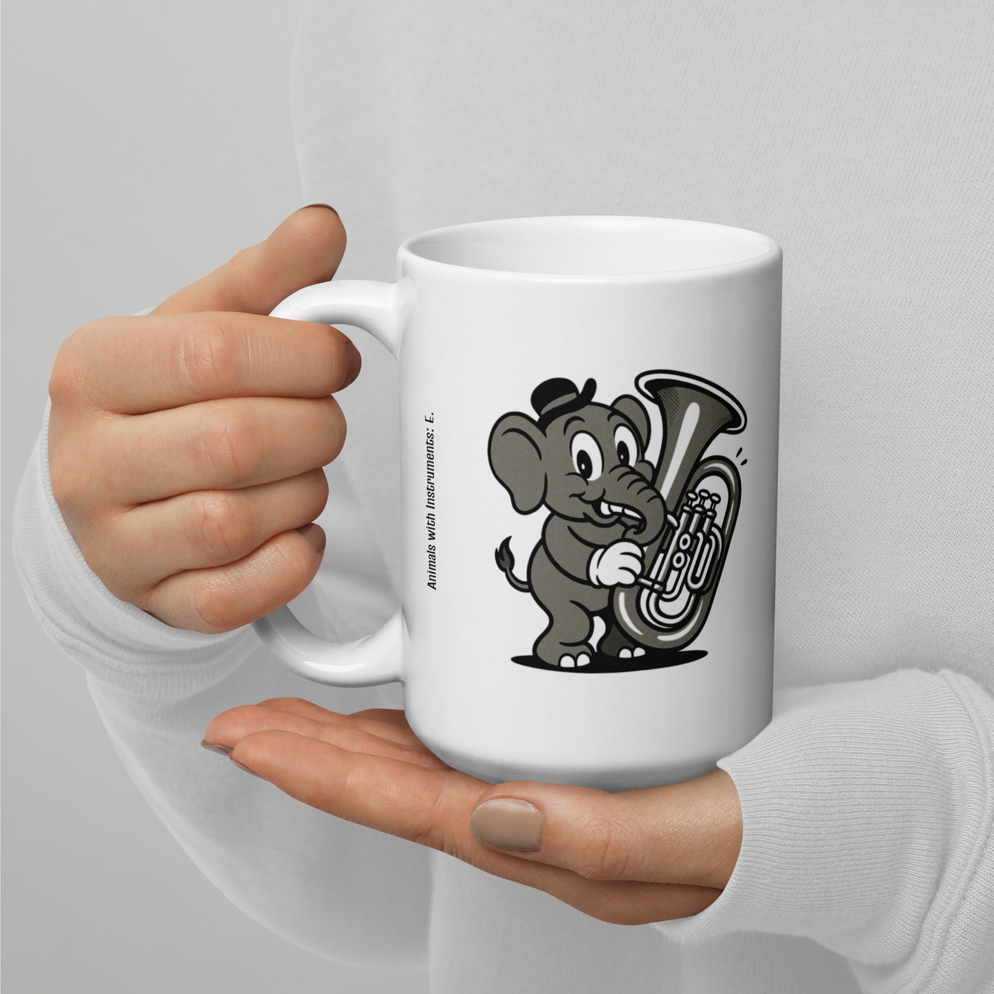 Elephant / Euphonium -- "Animals with Instruments" Ceramic Mug, 15 oz