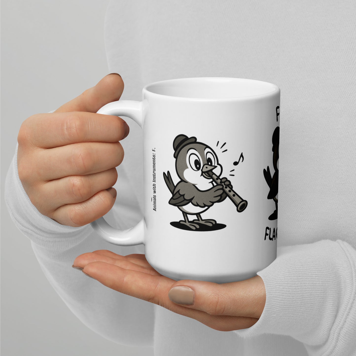 Finch / Flageolet -- "Animals with Instruments" Ceramic Mug, 15 oz