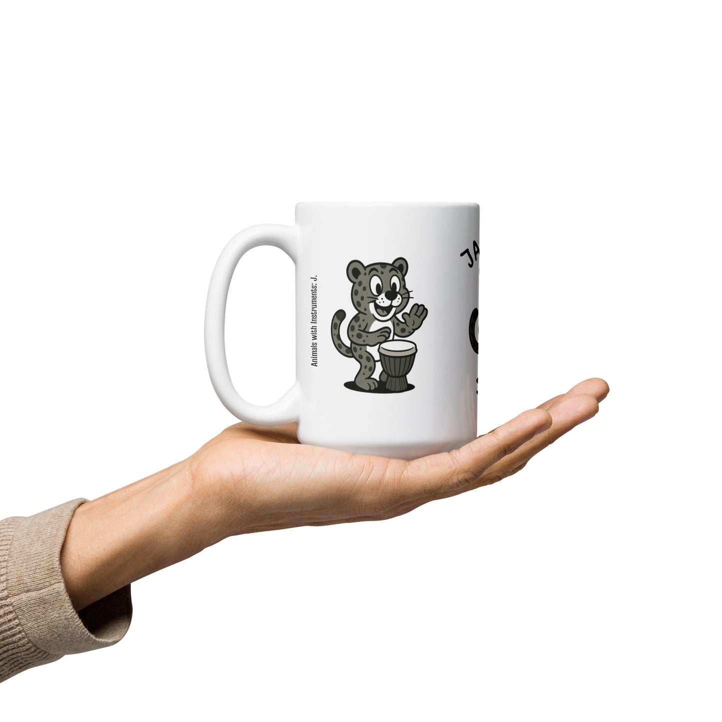 Jaguar / Jembe -- "Animals with Instruments" Ceramic Mug, 15 oz