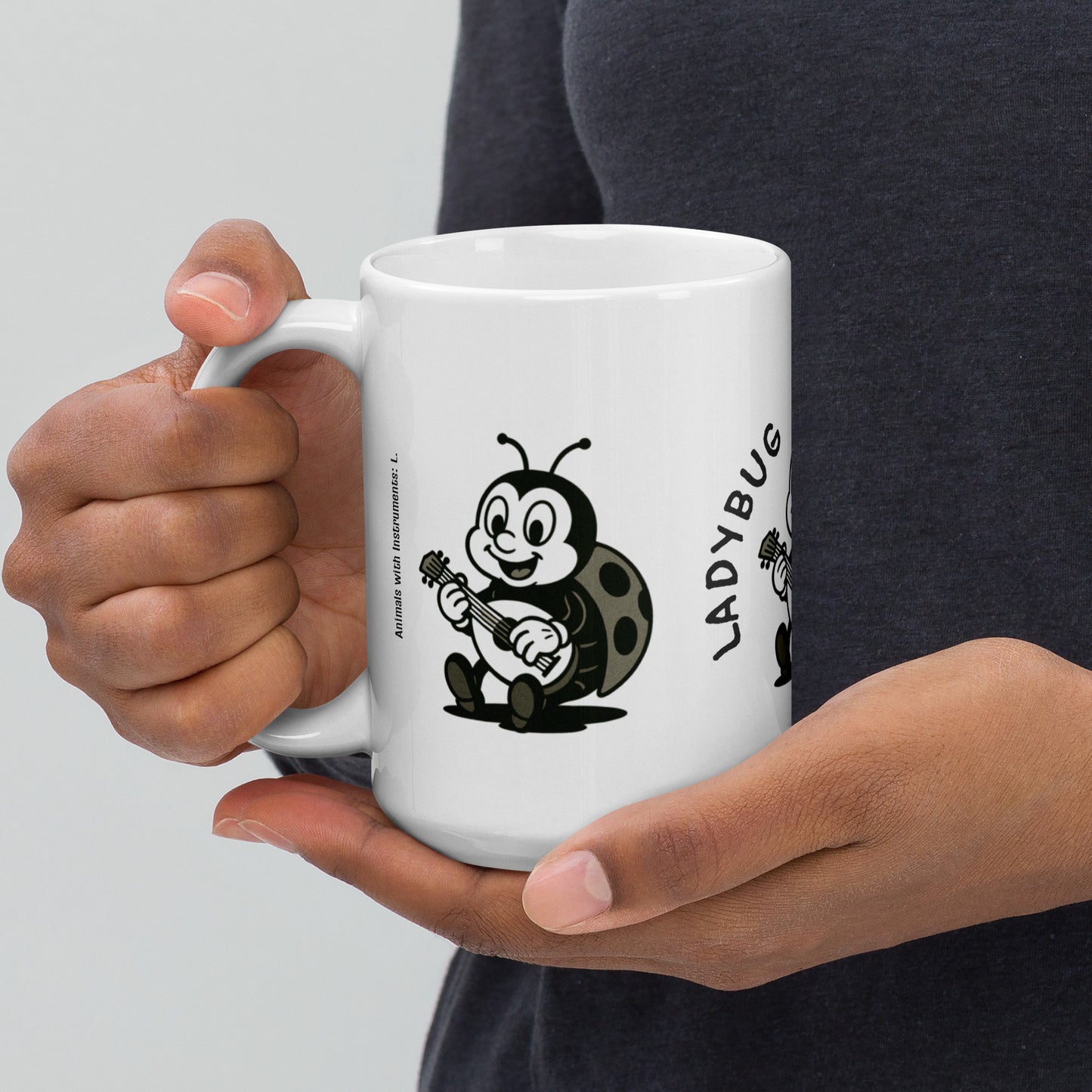 Ladybug / Lute -- "Animals with Instruments" Ceramic Mug, 15 oz