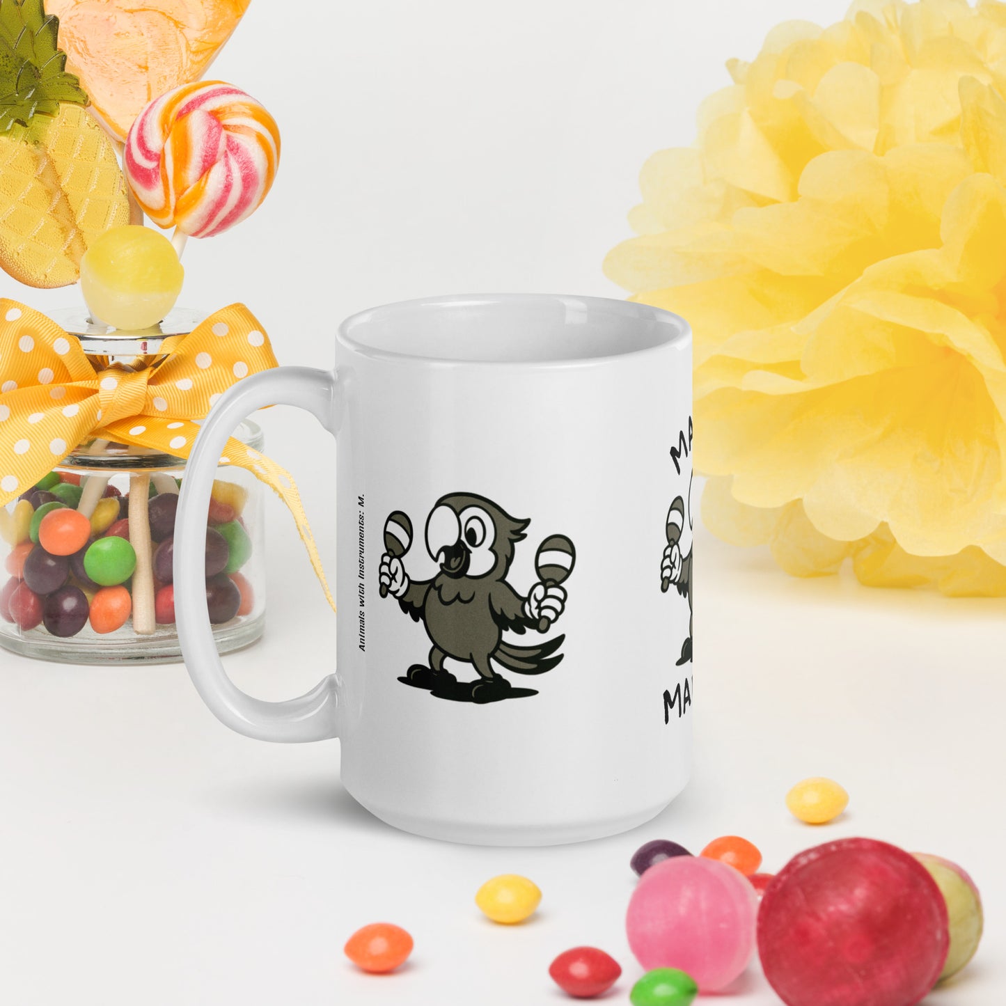 Macaw / Maracas -- "Animals with Instruments" Ceramic Mug, 15 oz