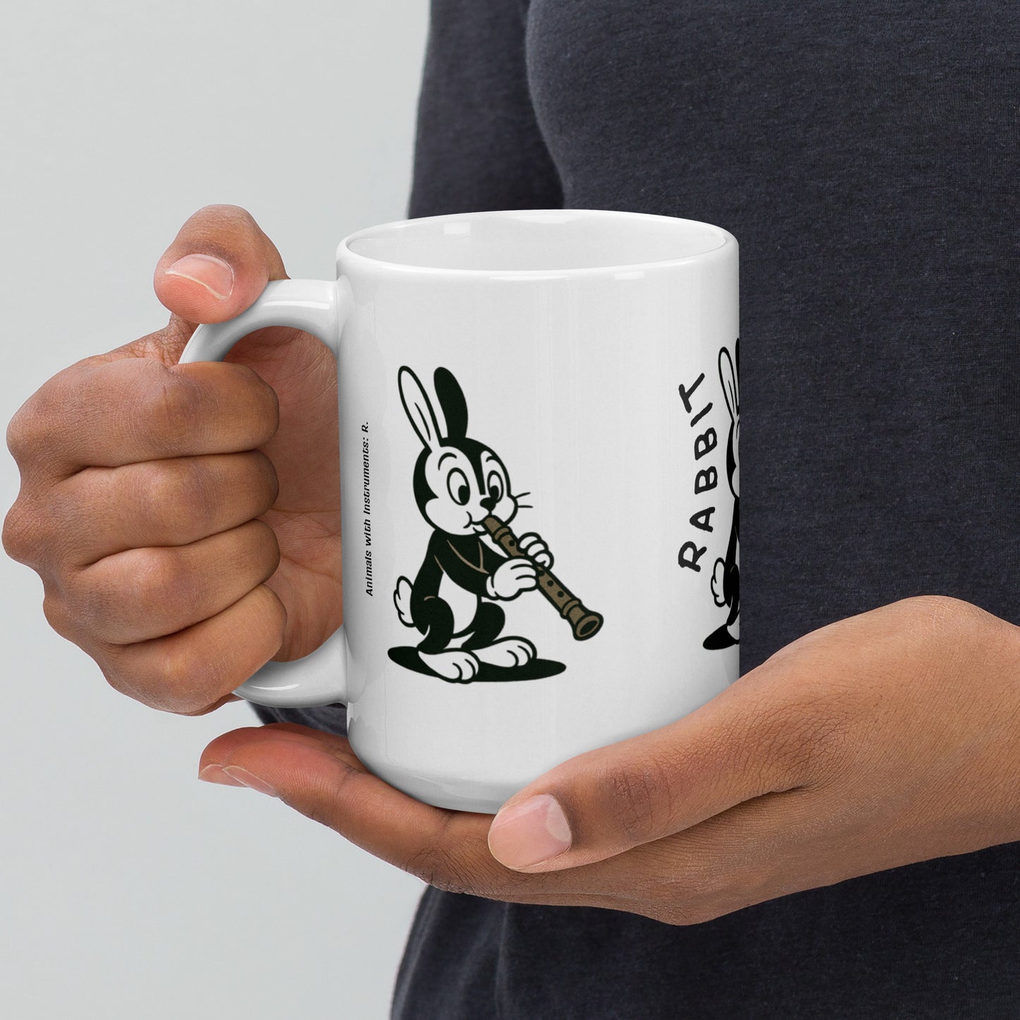 Rabbit / Recorder -- "Animals with Instruments" Ceramic Mug, 15 oz