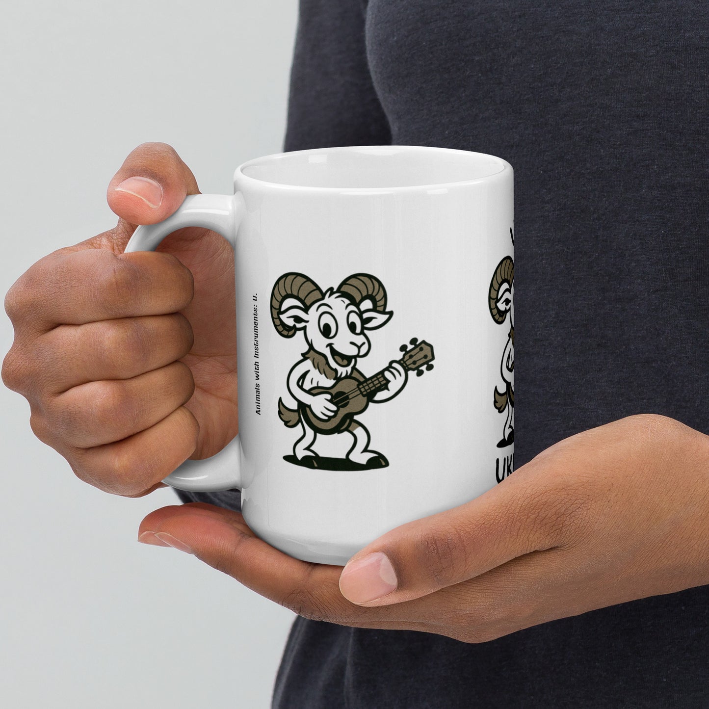 Urial / Ukulele -- "Animals with Instruments" Ceramic Mug, 15 oz